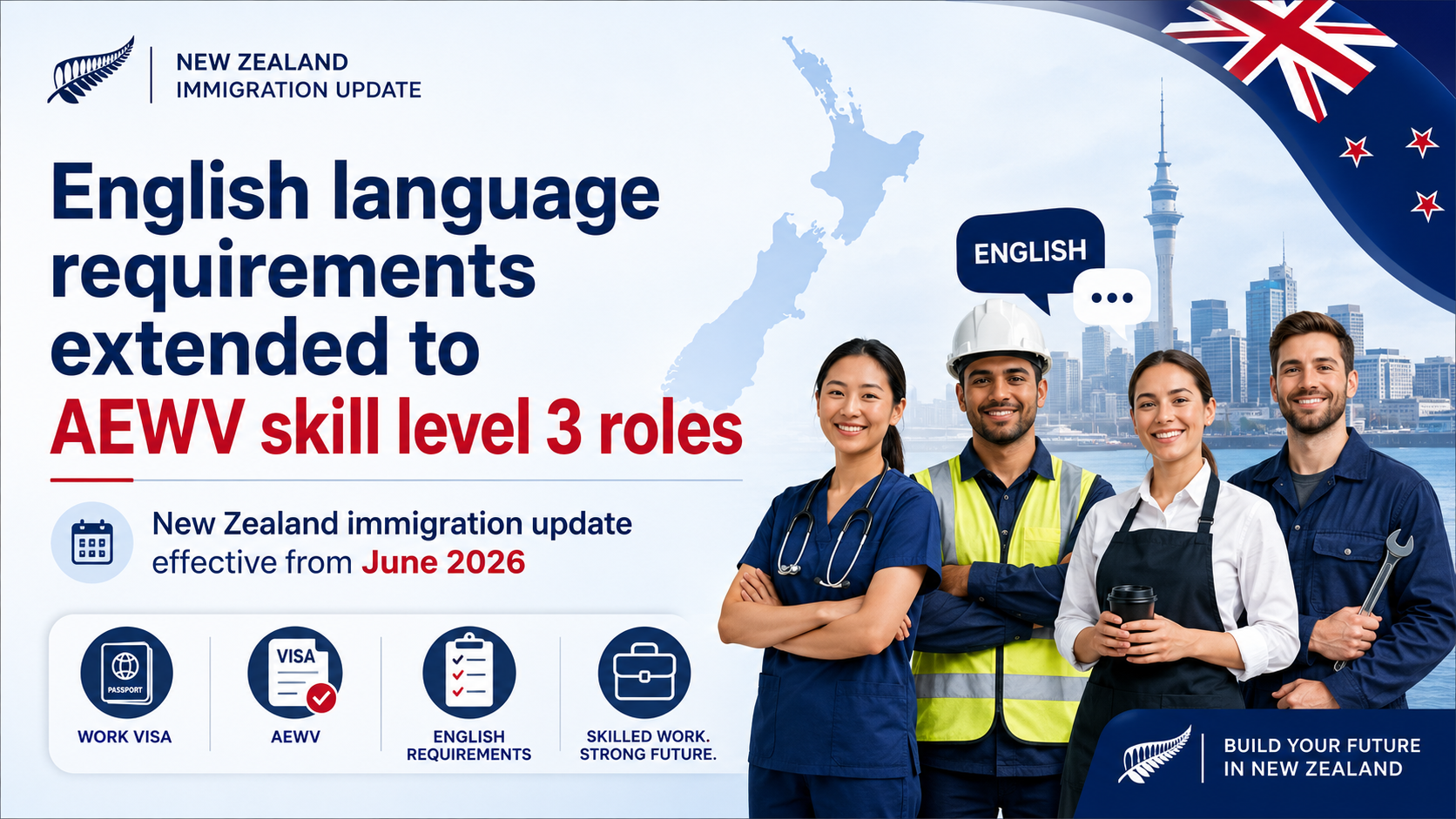 AEWV New Zealand yêu cầu tiếng Anh 2026: Skill Level 3 cần IELTS 4.0